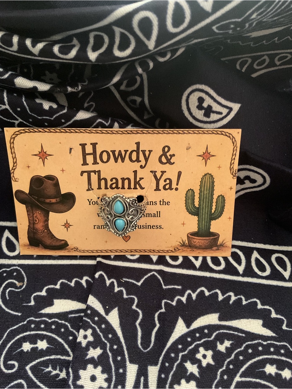 Cowgirl Western Style Double Turquoise Stone Ring